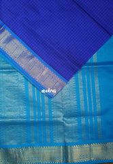 MS Amma Blue - Mookuthi Amman Silk Cotton Muthu Kattam with Traditional Border Contrast Pallu and Blouse - Perfect for Wedding Functions