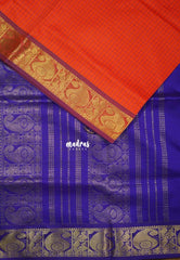 Bright Red-Orange - Mookuthi Amman Silk Cotton Muthu Kattam with Mango Border Contrast Pallu and Blouse - Perfect for Wedding Functions