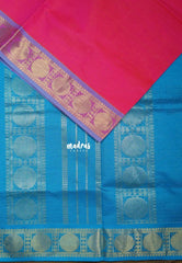 Dual Shade Raspberry Candy Pink - Mookuthi Amman Silk Cotton Vaira Oosi Weavig with Rudraksham Border Contrast Pallu and Blouse - Perfect for Wedding Functions