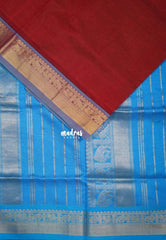Dual Shade Araku Maroon - Mookuthi Amman Silk Cotton Vaira Oosi Weavig with Yaanai, Mayil Border Contrast Pallu and Blouse - Perfect for Wedding Functions