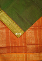 Dual Shade Olive Green - Mookuthi Amman Silk Cotton Vaira Oosi Weavig with Rudraksham Border Contrast Pallu and Blouse - Perfect for Wedding Functions