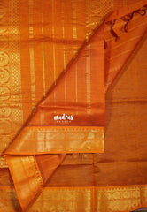 Dual Shade Peacock Blue - Mookuthi Amman Silk Cotton Vaira Oosi Weavig with Rudraksham Border Contrast Pallu and Blouse - Perfect for Wedding Functions