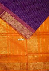 Royal Purple - Mookuthi Amman Silk Cotton Muthu Kattam with Traditional Border Contrast Pallu and Blouse - Perfect for Wedding Functions