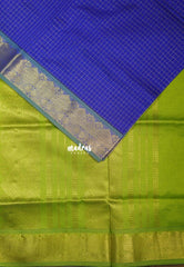MS Amma Blue - Mookuthi Amman Silk Cotton Muthu Kattam with Double Border Contrast Pallu and Blouse - Perfect for Wedding Functions