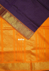 Dark Jamun Purple - Mookuthi Amman Silk Cotton Muthu Kattam with Double Border Contrast Pallu and Blouse - Perfect for Wedding Functions