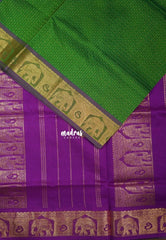 Vintage Green - Mookuthi Amman Silk Cotton Checks with Laksha Deepam Yaanai Border Contrast Pallu and Blouse - Perfect for Wedding Functions
