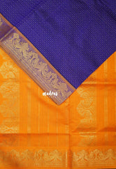 MS Amma Blue - Mookuthi Amman Silk Cotton Checks with Laksha Deepam Mayil Border Contrast Pallu and Blouse - Perfect for Wedding Functions