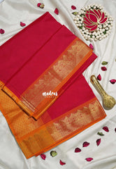 Raspberry Pink - Mookuthi Amman Plain Silk Cotton with Traditional Border Contrast Pallu and Blouse - Perfect for Wedding Functions