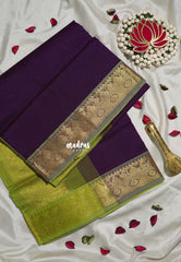 Jamun Purple - Mookuthi Amman Plain Silk Cotton Mango, Temple Border with Contrast Pallu and Blouse - Perfect for Wedding Functions