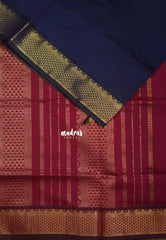 Midnight Blue with Beet Pink - Mookuthi Amman Plain Silk Cotton with Traditional Gadwal Border Contrast Pallu and Blouse - Perfect for Wedding Functions