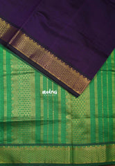 Midnight Jamun Purple - Mookuthi Amman Plain Silk Cotton with Traditional Gadwal Border Contrast Pallu and Blouse - Perfect for Wedding Functions