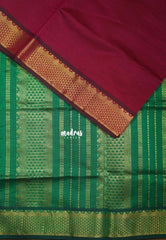 Majestic Maroon - Mookuthi Amman Plain Silk Cotton with Traditional Gadwal Border Contrast Pallu and Blouse - Perfect for Wedding Functions