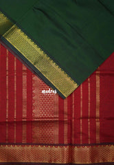 Midnight Olive Green - Mookuthi Amman Plain Silk Cotton with Traditional Gadwal Border Contrast Pallu and Blouse - Perfect for Wedding Functions