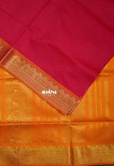 Raspberry Pink - Mookuthi Amman Plain Silk Cotton with Traditional Border Contrast Pallu and Blouse - Perfect for Wedding Functions