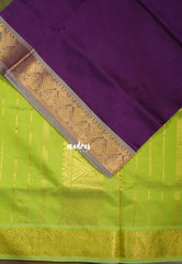 Jamun Purple - Mookuthi Amman Plain Silk Cotton with Traditional Border Contrast Pallu and Blouse - Perfect for Wedding Functions