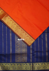Neon Orange - Mookuthi Amman Plain Silk Cotton Mango, Temple Border with Contrast Pallu and Blouse - Perfect for Wedding Functions