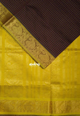 Coffee Podi Brown - Mookuthi Amman Silk Cotton Muthu Kattam with Mango Border Contrast Pallu and Blouse - Perfect for Wedding Functions