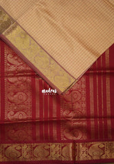 Powder Beige Peach - Mookuthi Amman Silk Cotton Muthu Kattam with Mango Border Contrast Pallu and Blouse - Perfect for Wedding Functions
