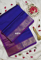 MS Amma Blue - Mookuthi Amman Plain Silk Cotton with Traditional Border Contrast Pallu and Blouse - Perfect for Wedding Functions