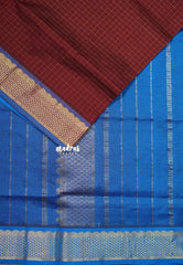 Brownish Maroon - Mookuthi Amman silk cotton muthukattam with mayil, yanai zari border - Best for Wedding Functions