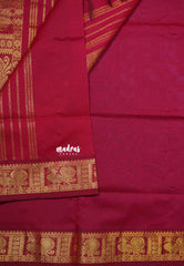 Dark Olympic Blue - Mookuthi Amman Silk Cotton Checks with Mango Buttas and Peacock Border - Best for Wedding Functions