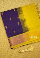 Mookuthi Amman silk cotton getti zari border with buttas - Purple with Neon yellow