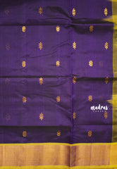 Mookuthi Amman silk cotton getti zari border with buttas - Purple with Neon yellow