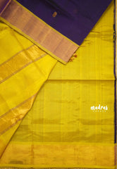 Mookuthi Amman silk cotton getti zari border with buttas - Purple with Neon yellow