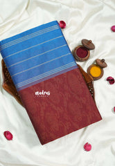 Dark Brown - Mookuthi Amman Silk Cotton Fully Weaving with Rudraksham Border - Best for Wedding Functions