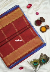 Majestic Maroon - Mookuthi Amman Silk Cotton Kolam and Mango zari lines Buttas and Multi Buttas Border - Best for Wedding Functions