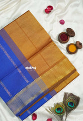 Royal Blue - Mookuthi Amman Silk Cotton Kolam and Mango zari lines Buttas and Multi Buttas Border - Best for Wedding Functions