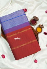 Majestic Maroon - Mookuthi Amman Silk Cotton Kolam and Mango zari lines Buttas and Multi Buttas Border - Best for Wedding Functions