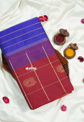 Majestic Maroon - Mookuthi Amman Silk Cotton Checks with Mayil Gopuram Buttas and Temple Border - Best for Wedding Functions