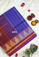 Dark Brown - Mookuthi Amman Silk Cotton Checks with Mayil Gopuram Buttas and Temple Border - Best for Wedding Functions