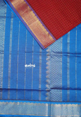 Reddish Maroon - Mookuthi Amman silk cotton muthukattam with mayil, yanai zari border - Best for Wedding Functions