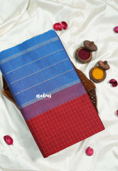 Reddish Maroon - Mookuthi Amman silk cotton muthukattam with mayil, yanai zari border - Best for Wedding Functions