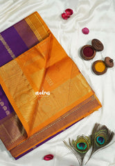 Royal Purple - Mookuthi Amman Silk Cotton Rudraksham and Mango zari lines Buttas and Mango Border - Best for Wedding Functions