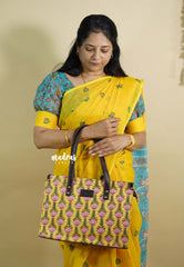Punch yellow - Jaipur prints cotton handbag / office bag set of 4 - MS7 Brand
