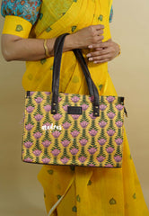Punch yellow - Jaipur prints cotton handbag / office bag set of 4 - MS7 Brand