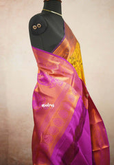 Muhurtham kanchivaram wedding Bridal silk saree - Mango Mehendi green purple border