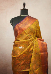 Muhurtham kanchivaram wedding Bridal silk saree - Mango Mehendi green purple border