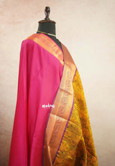 Muhurtham kanchivaram wedding Bridal silk saree - Mango Mehendi green magenta border