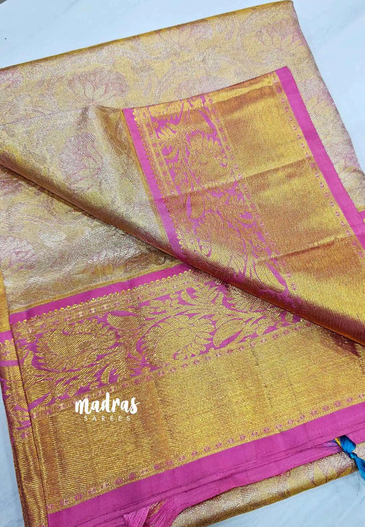 Muhurtham Pure kanchivaram wedding Bridal silk saree - Pastel Pink Jyothika color