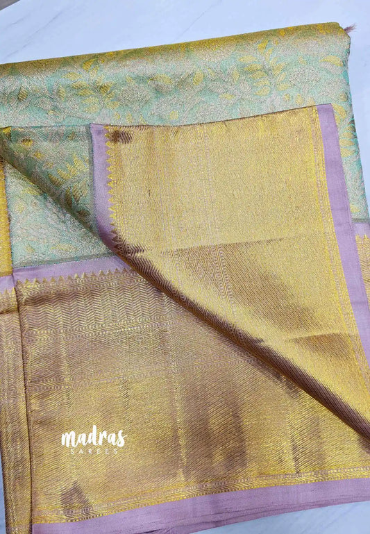 Muhurtham Pure kanchivaram wedding Bridal silk saree - Pastel aqua blue green