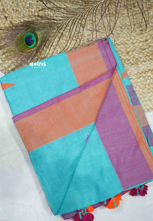 Khadi linen Mukkonam Buttas Aqua blue