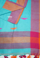 Khadi linen Mukkonam Buttas Aqua blue
