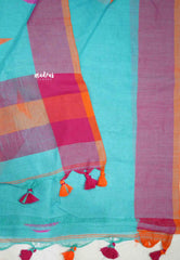 Khadi linen Mukkonam Buttas Aqua blue