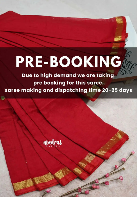 (PRE-BOOKING) Chilli Red - Soft Mul Cotton Saree with Gini work