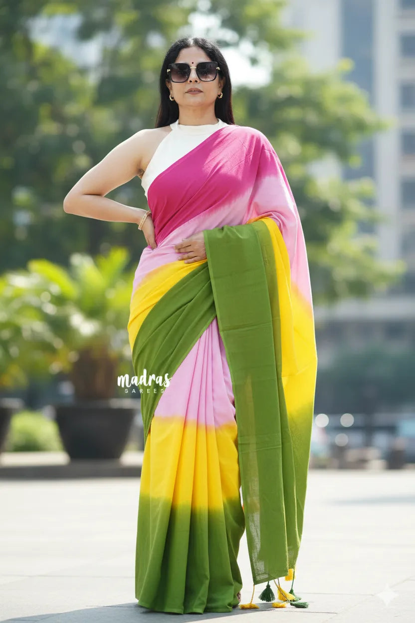 Candy Garden Shades - Handspun soft Mul cotton candy pop multicolor without blouse - Best for Regular Days