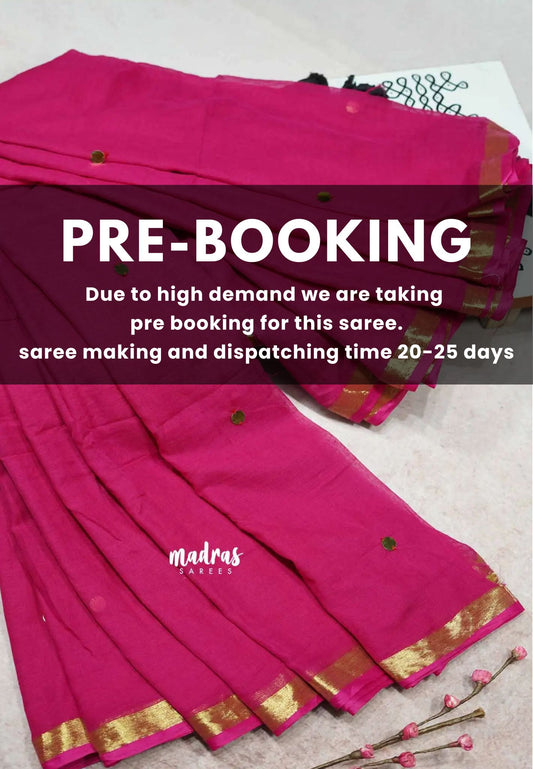 (PRE-BOOKING) Rani Pink - Soft Mul Cotton Saree with Gini work